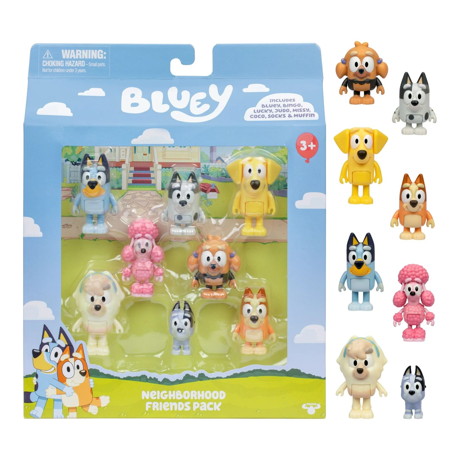 Bluey Pack de 8 Figuras Articuladas de 2-2,5 Pulgadas para Amigos Del Barrio Mayores de 3 Años