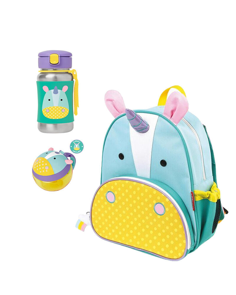 SET UNICORNIO INCLUYE MOCHILA-BOTE DE AGUA-SNACK CUP *SKIP HOP